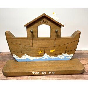 Wooden Noahs Ark Wall Shelf Decor With Bird & Fish Motif - Two By Two Theme